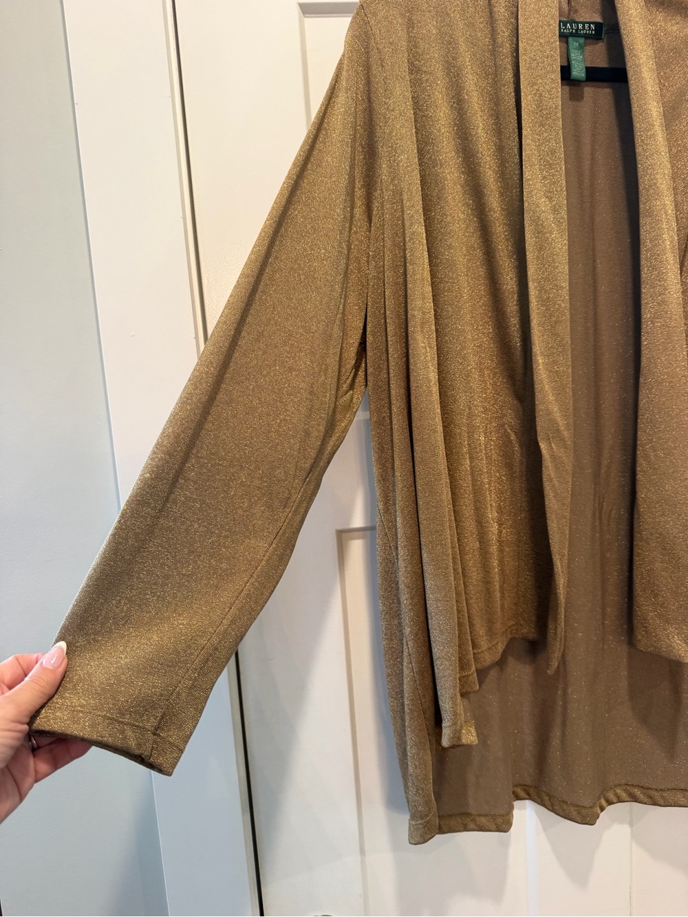 Lauren Ralph Lauren Gold Metallic Draped Open Front Cardigan Plus Size 2X - Picture 5 of 9
